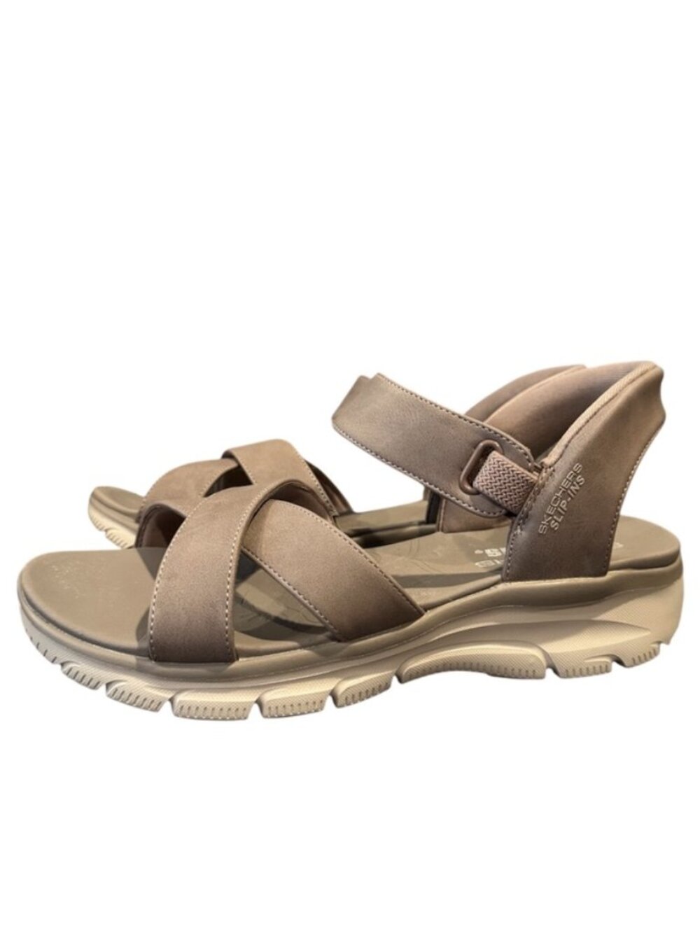 Skechers Easy Going Somewhere Sunny Slip-Ins Sandals Women’s 9.5 Taupe Gray EUC - Picture 2 of 8